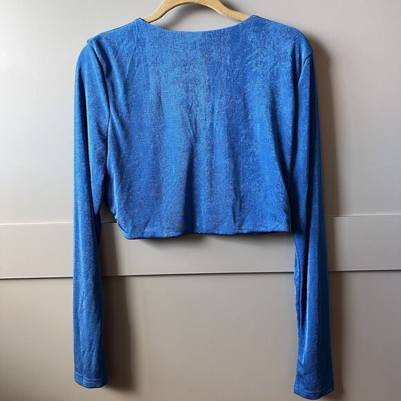Remi x Revolve Niki Twist Front Stretch Crop Top Women Sz 1X Blue Slinky‎ V-Neck - Picture 4 of 12